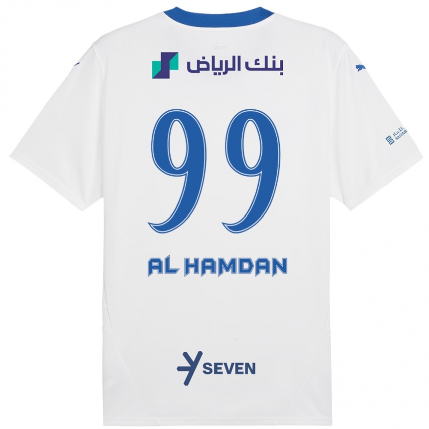 Kids Football Abdullah Al-Hamdan #99 White Blue Away Jersey 2024/25 T-Shirt Za