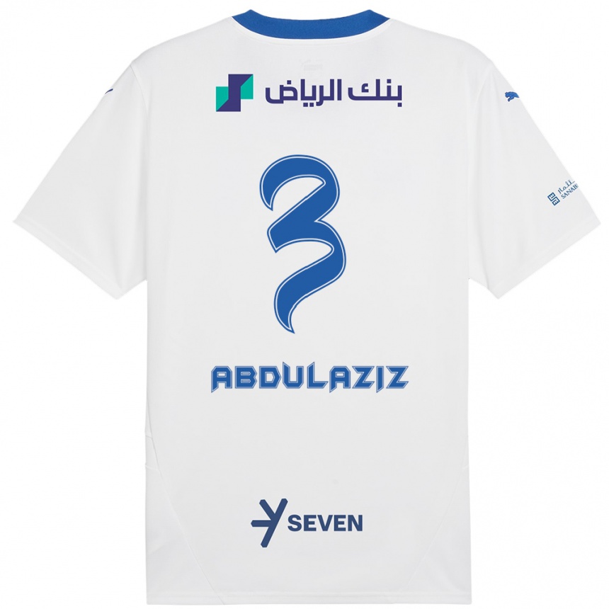 Kids Football Al Jawhara Abdulaziz #3 White Blue Away Jersey 2024/25 T-Shirt Za