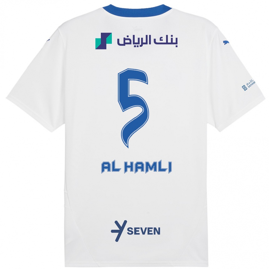 Kids Football Noura Al-Hamli #5 White Blue Away Jersey 2024/25 T-Shirt Za