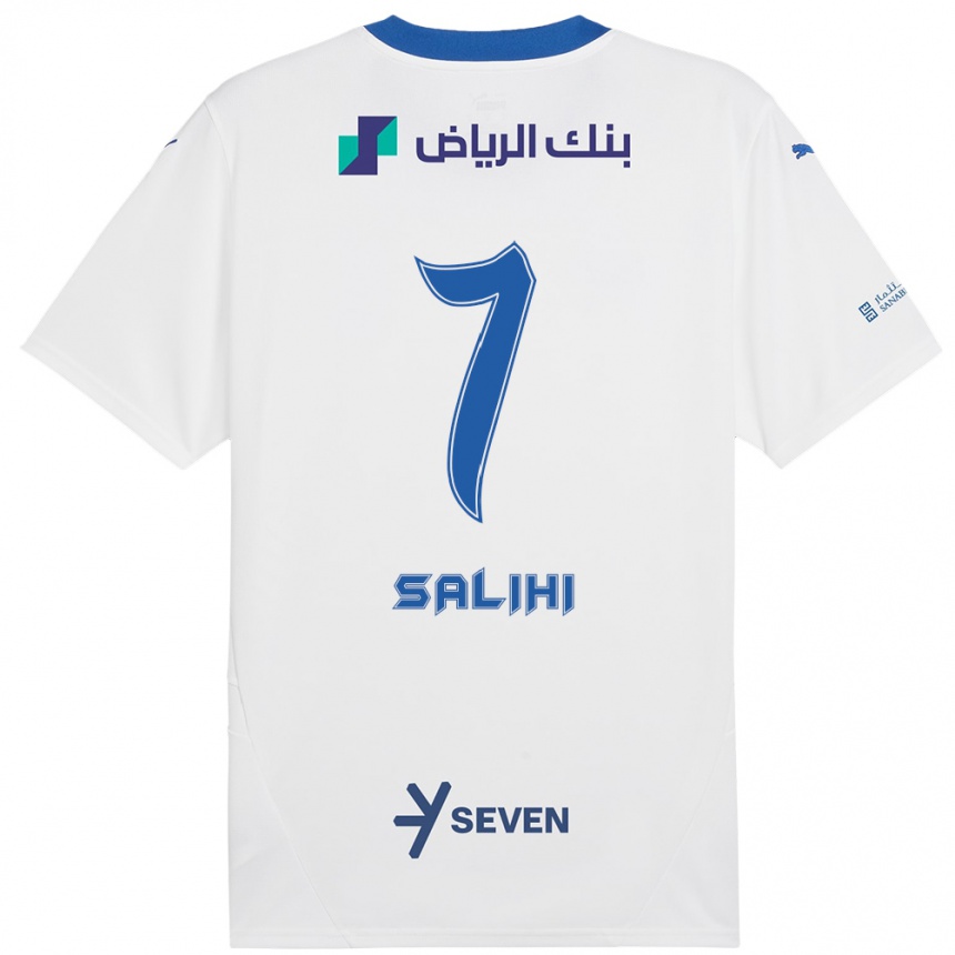 Kids Football Shokhan Salihi #7 White Blue Away Jersey 2024/25 T-Shirt Za