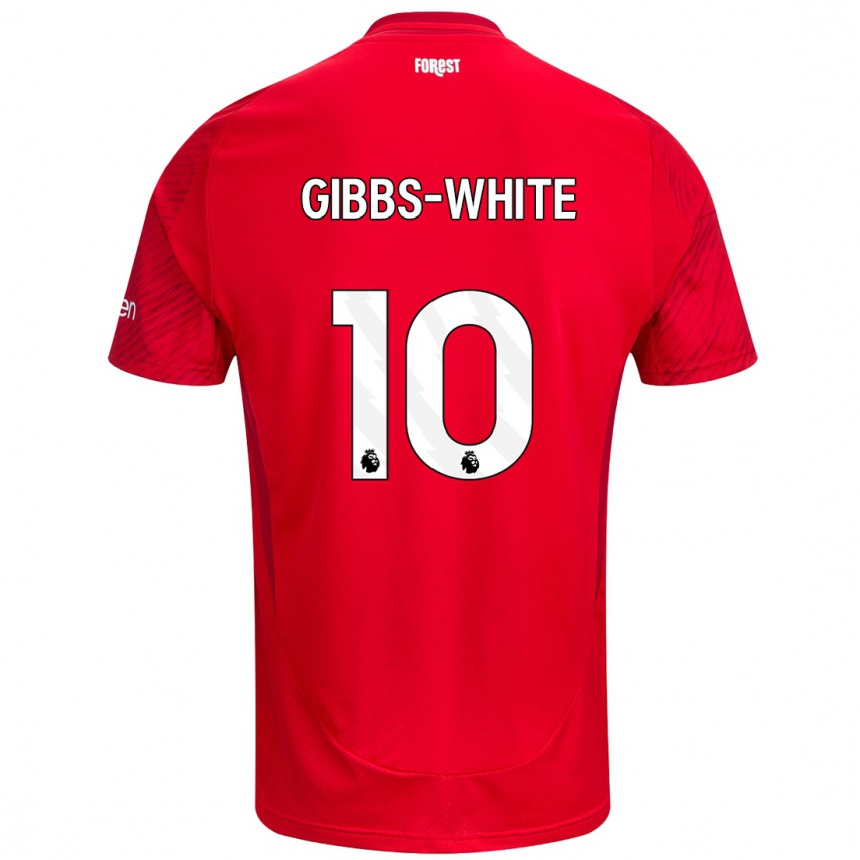 Men Football Morgan Gibbs-White #10 Red White Home Jersey 2024/25 T-Shirt Za