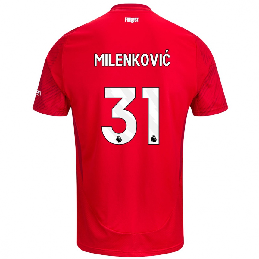 Men Football Nikola Milenković #31 Red White Home Jersey 2024/25 T-Shirt Za