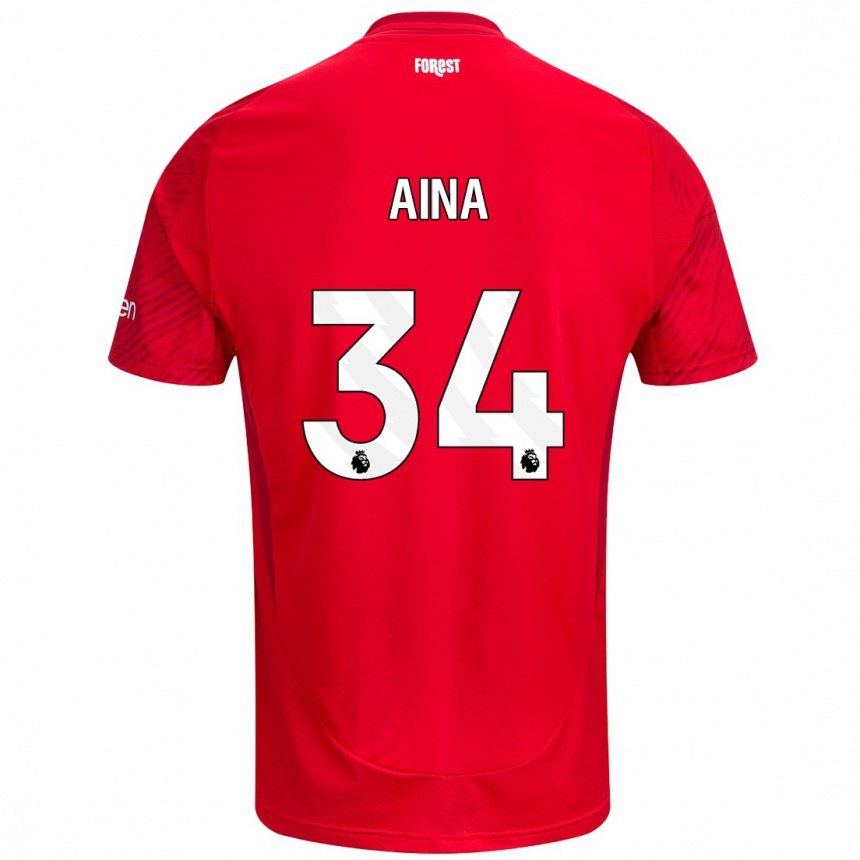 Men Football Ola Aina #34 Red White Home Jersey 2024/25 T-Shirt Za