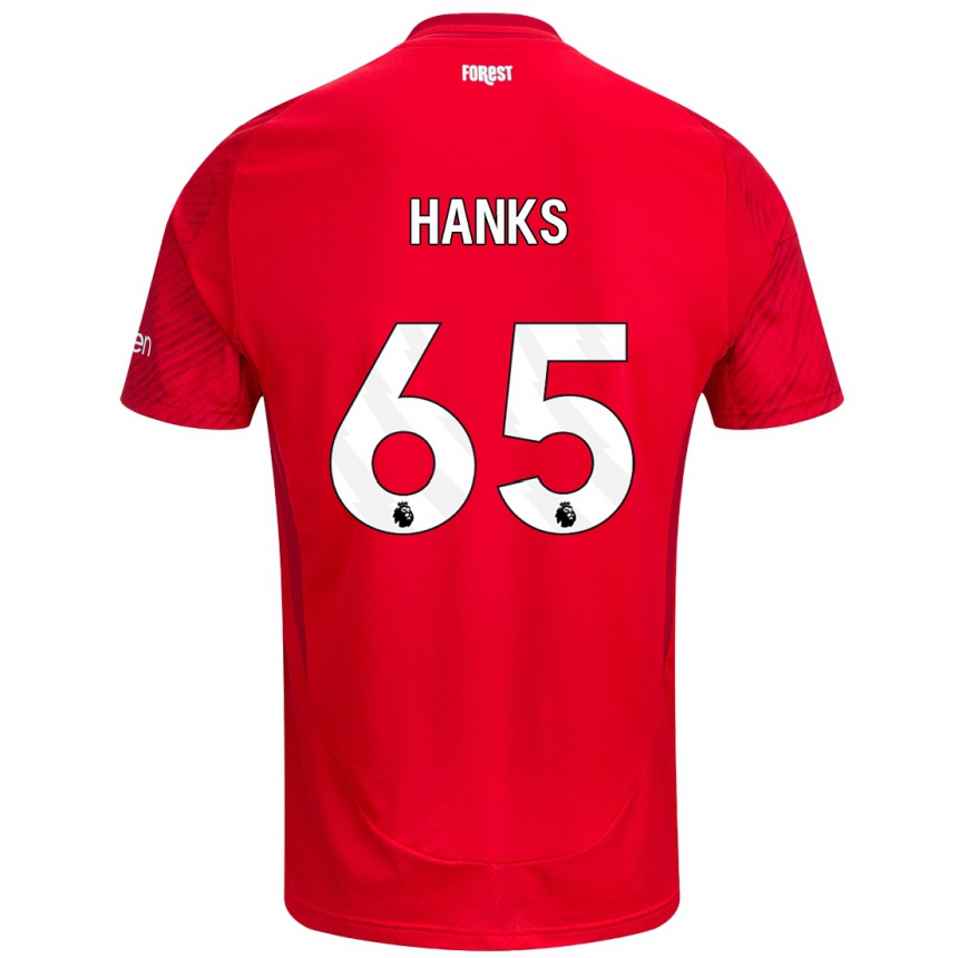 Men Football Justin Hanks #65 Red White Home Jersey 2024/25 T-Shirt Za