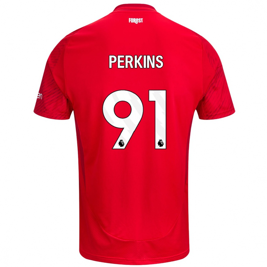 Men Football Jack Perkins #91 Red White Home Jersey 2024/25 T-Shirt Za