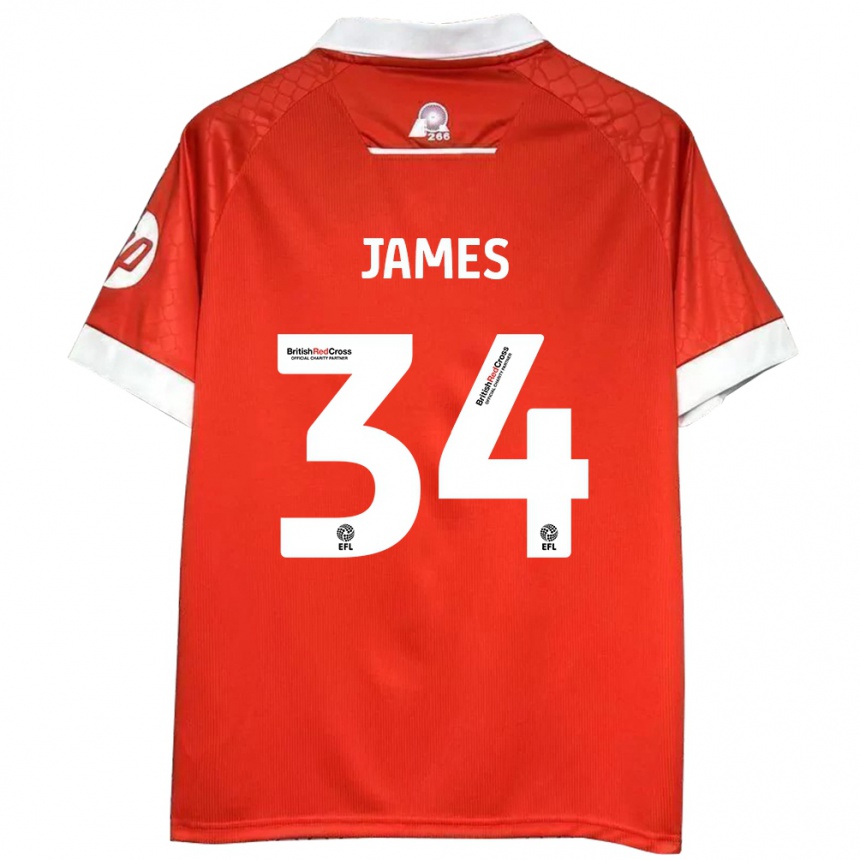 Men Football Aaron James #34 Red White Home Jersey 2024/25 T-Shirt Za