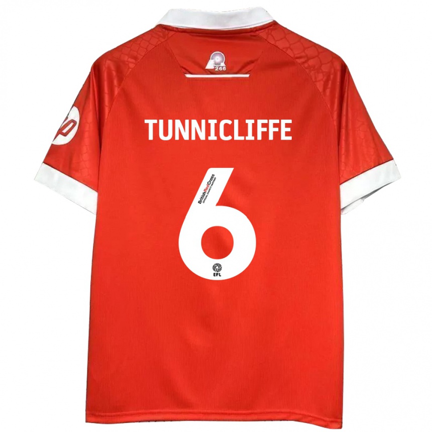 Men Football Jordan Tunnicliffe #6 Red White Home Jersey 2024/25 T-Shirt Za