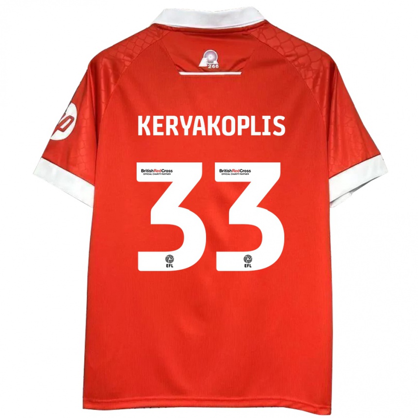 Men Football Hannah Keryakoplis #33 Red White Home Jersey 2024/25 T-Shirt Za