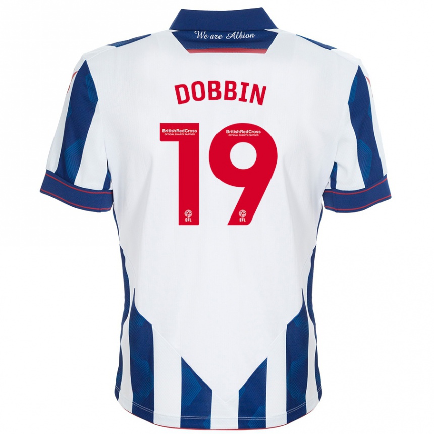 Men Football Lewis Dobbin #19 White Dark Blue Home Jersey 2024/25 T-Shirt Za