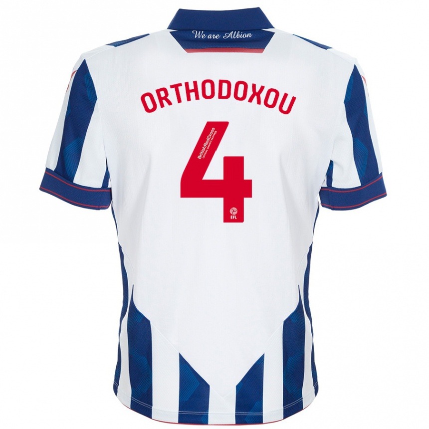 Men Football Francesca Orthodoxou #4 White Dark Blue Home Jersey 2024/25 T-Shirt Za