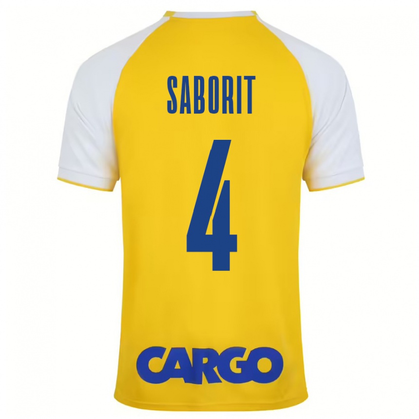 Men Football Enric Saborit #4 Yellow White Home Jersey 2024/25 T-Shirt Za