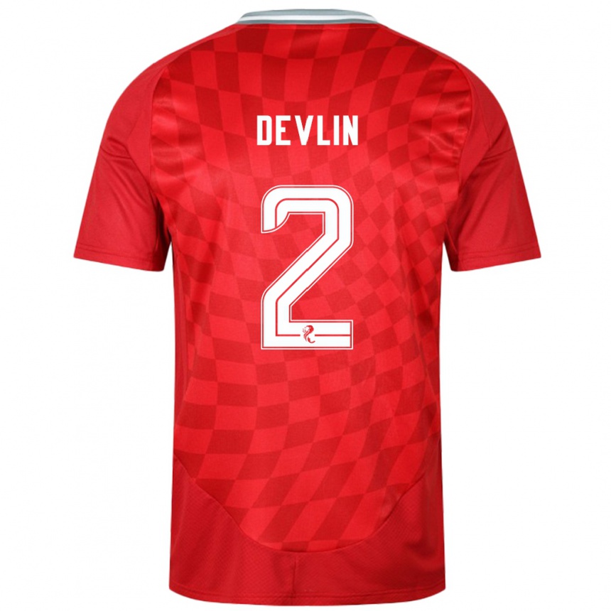 Men Football Nicky Devlin #2 Red Home Jersey 2024/25 T-Shirt Za