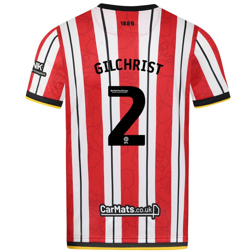 Men Football Alfie Gilchrist #2 Red White Stripes Home Jersey 2024/25 T-Shirt Za