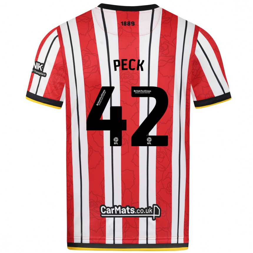 Men Football Sydie Peck #42 Red White Stripes Home Jersey 2024/25 T-Shirt Za