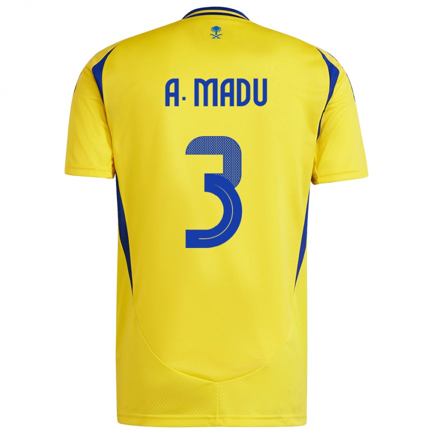 Men Football Abdullah Madu #3 Yellow Blue Home Jersey 2024/25 T-Shirt Za