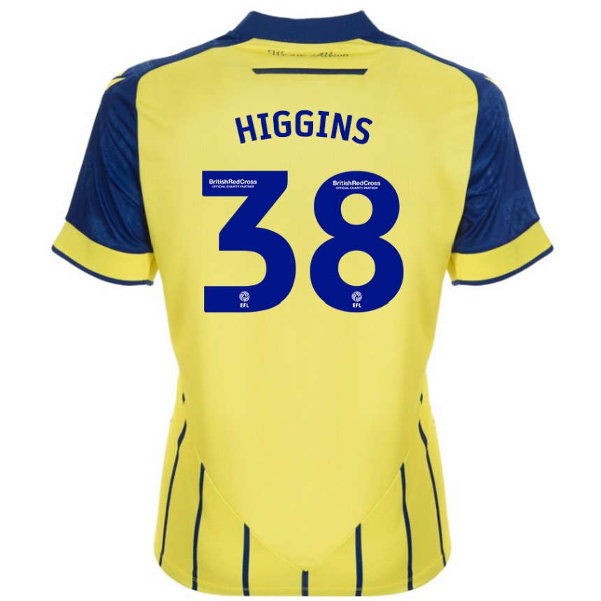 Men Football Akeel Higgins #38 Yellow Blue Away Jersey 2024/25 T-Shirt Za