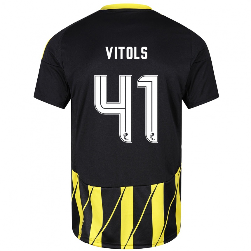 Men Football Rodrigo Vitols #41 Black Yellow Away Jersey 2024/25 T-Shirt Za