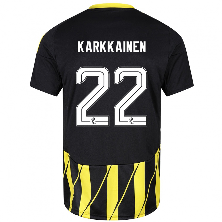 Men Football Elena Kärkkäinen #22 Black Yellow Away Jersey 2024/25 T-Shirt Za