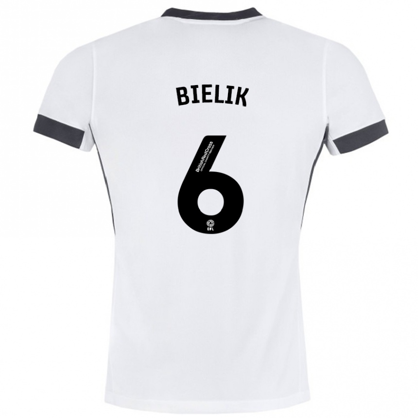 Men Football Krystian Bielik #6 White Black Away Jersey 2024/25 T-Shirt Za