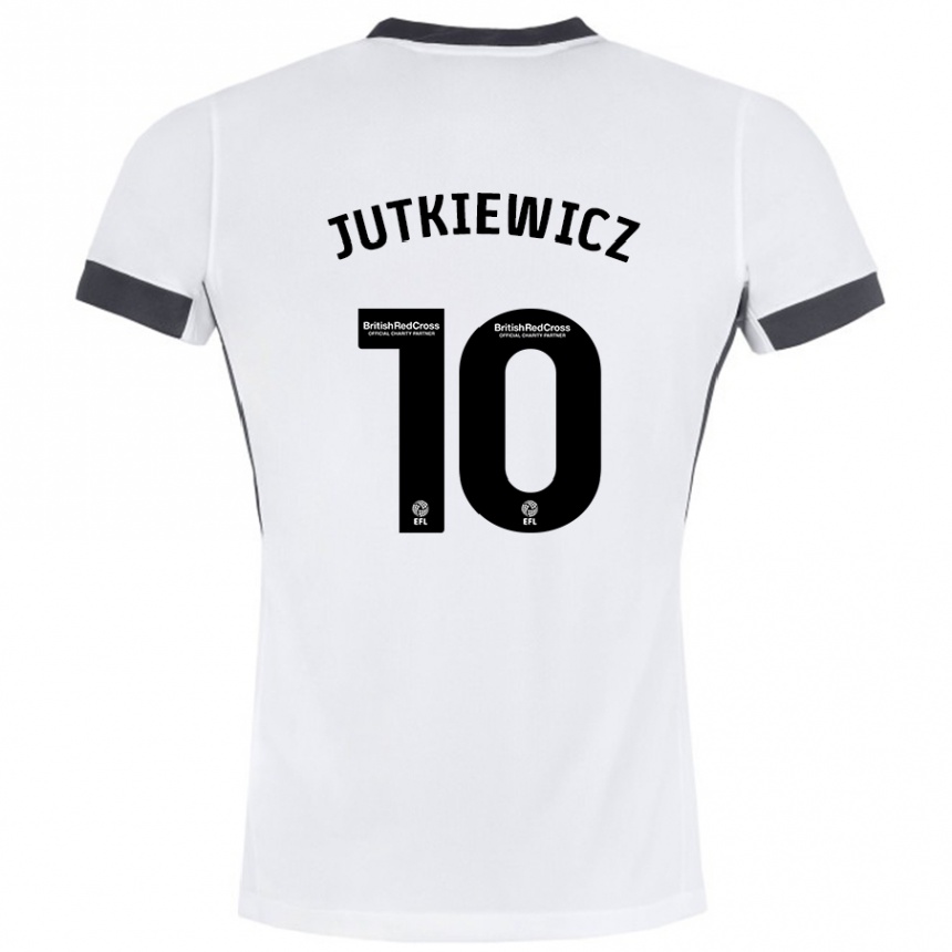 Men Football Lukas Jutkiewicz #10 White Black Away Jersey 2024/25 T-Shirt Za