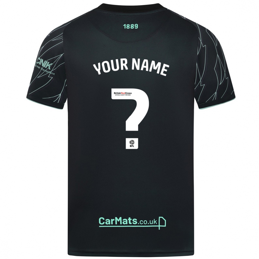 Men Football Your Name #0 Black Green Away Jersey 2024/25 T-Shirt Za