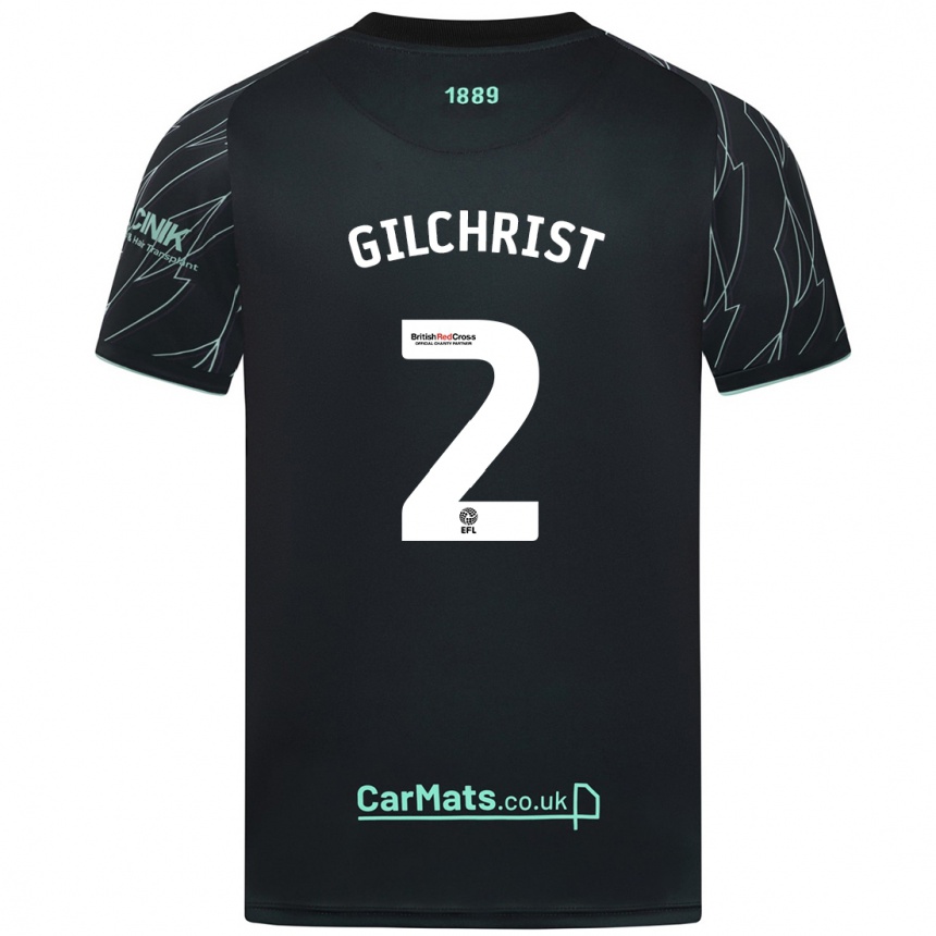 Men Football Alfie Gilchrist #2 Black Green Away Jersey 2024/25 T-Shirt Za