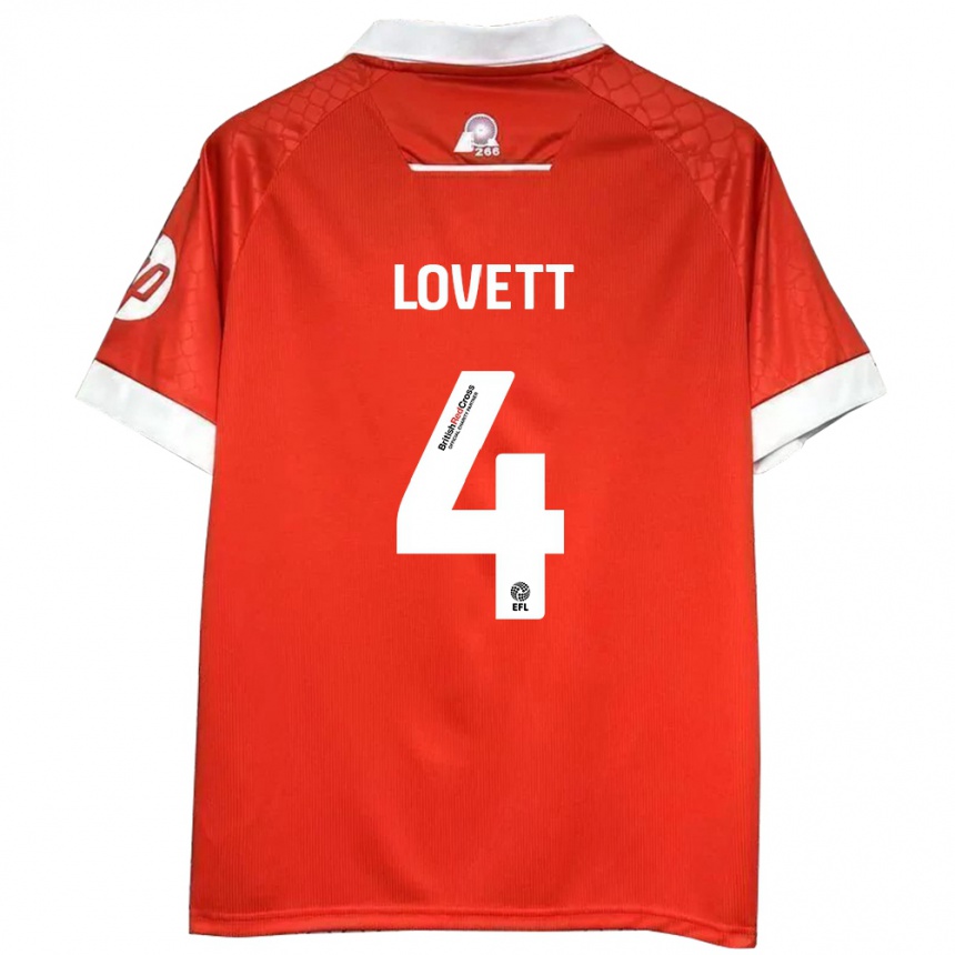 Women Football Erin Lovett #4 Red White Home Jersey 2024/25 T-Shirt Za