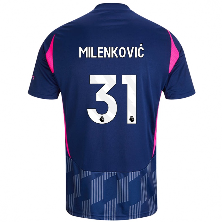 Women Football Nikola Milenković #31 Royal Blue Pink Away Jersey 2024/25 T-Shirt Za