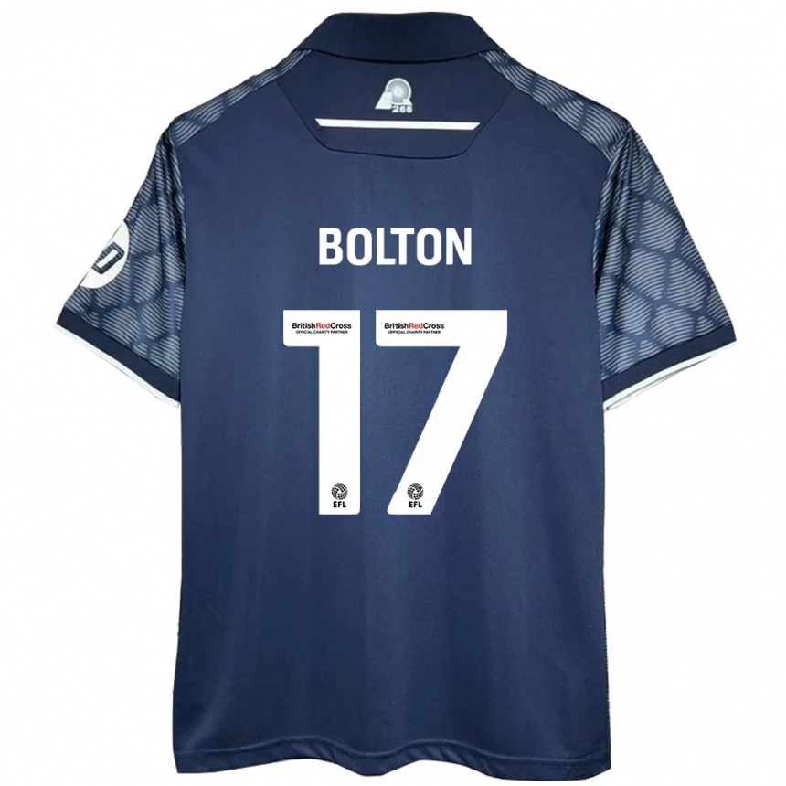 Women Football Luke Bolton #17 Black Away Jersey 2024/25 T-Shirt Za