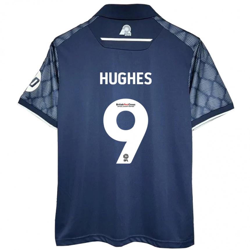 Women Football Rosie Hughes #9 Black Away Jersey 2024/25 T-Shirt Za