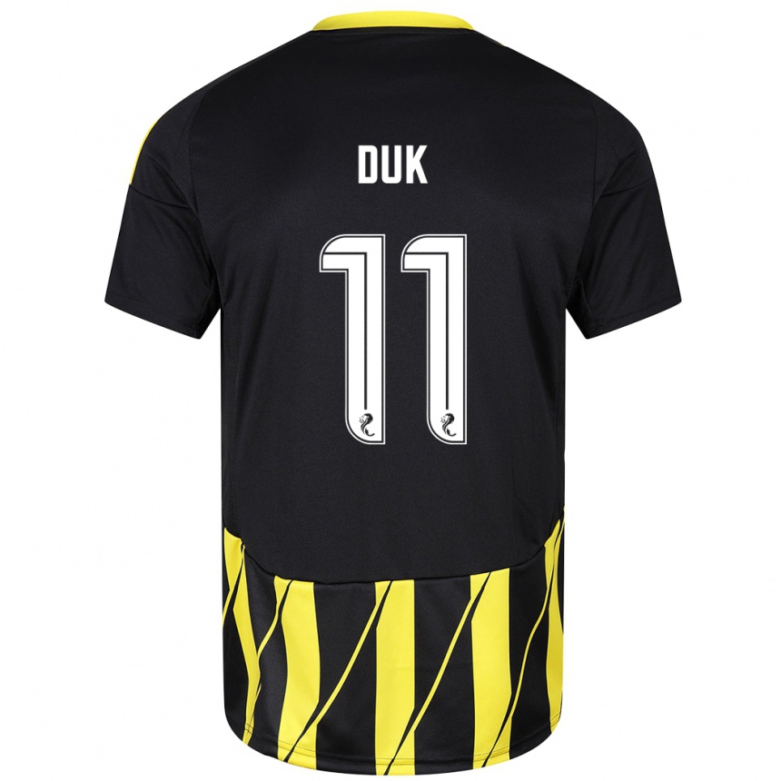 Women Football Duk #11 Black Yellow Away Jersey 2024/25 T-Shirt Za