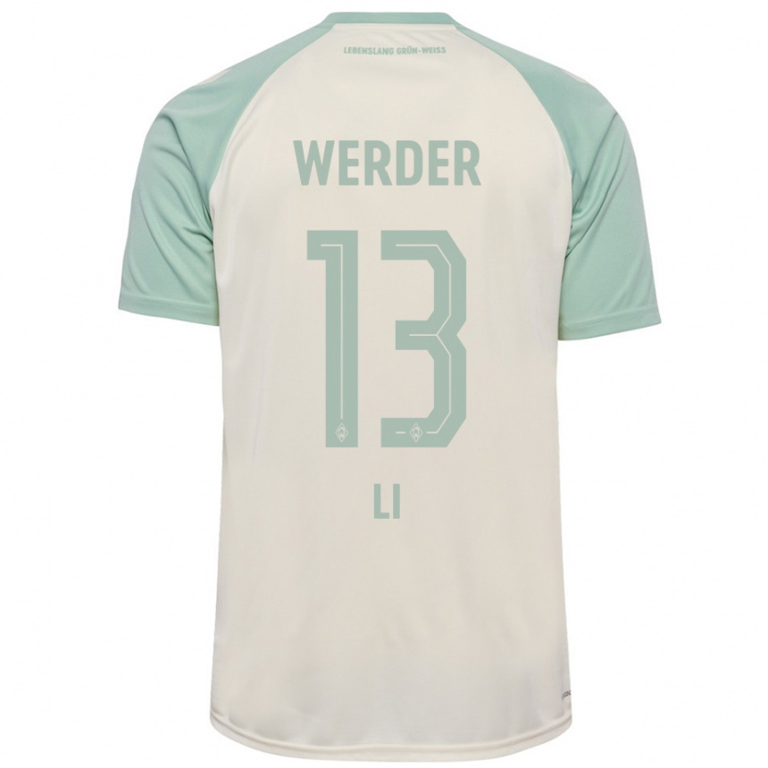 Women Football Xiancheng Li #13 Off-White Light Green Away Jersey 2024/25 T-Shirt Za