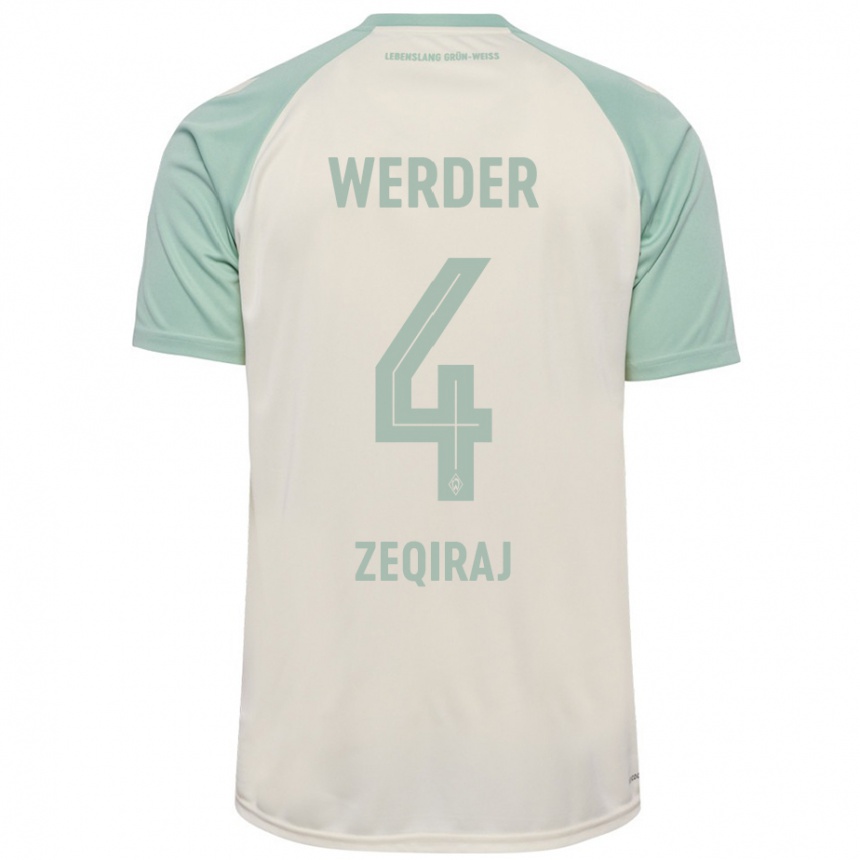 Women Football Leon Zeqiraj #4 Off-White Light Green Away Jersey 2024/25 T-Shirt Za